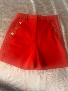 Zara Red High-Waist Button Detail Shorts